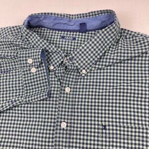IZOD Mens 6XL Gingham Button Down Shirt Long Sleeve Green Navy Blue Big & Tall